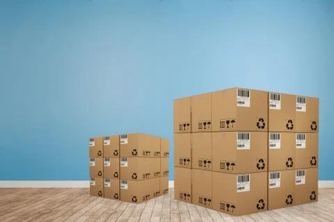 Composite image of digitally generated image of cardboard boxes 스톡 일러스트