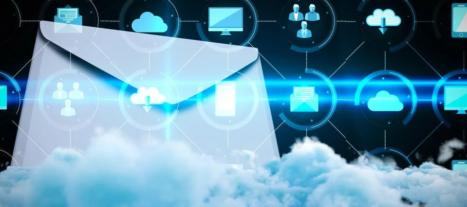 Composite image of digitally generated image of fluffy clouds Illustrazione stock