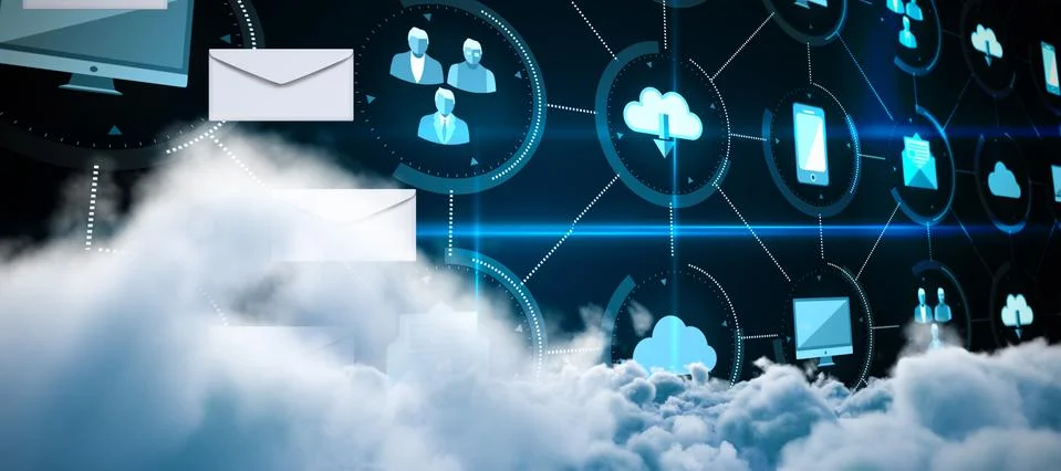 Composite image of digitally generated image of storm clouds Illustrazione stock