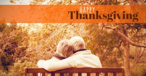 Composite image of digitally generated image of happy thanksgiving text Foto stock