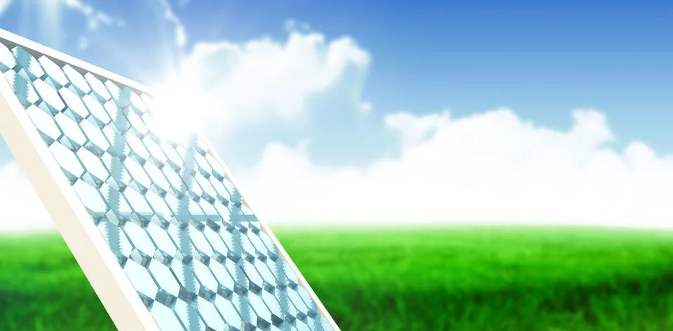 Composite image of digitally generated image of solar panel with hexagon shape Stock Photos