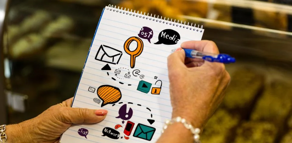 Composite image of digitally generated image of social media icons Foto stock