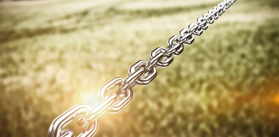 Composite image of digitally generated image of 3d metal chain Stockfoto's