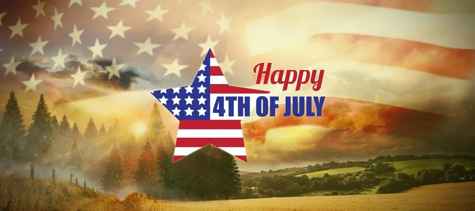 Composite image of digitally generated image of star shape american flag with Stock Photos