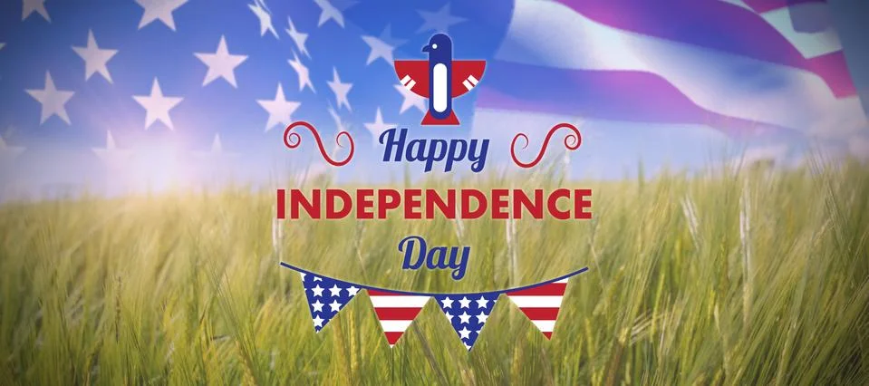 Composite image of digitally generated image of happy independence day text with Stockfoto's