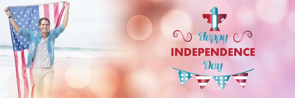 Composite image of digitally generated image of happy independence day text Stock Photos