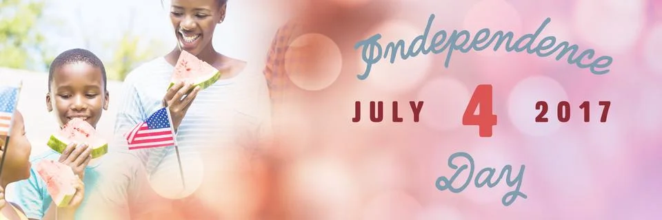 Composite image of digitally generated image of happy 4th of july message Stock Photos