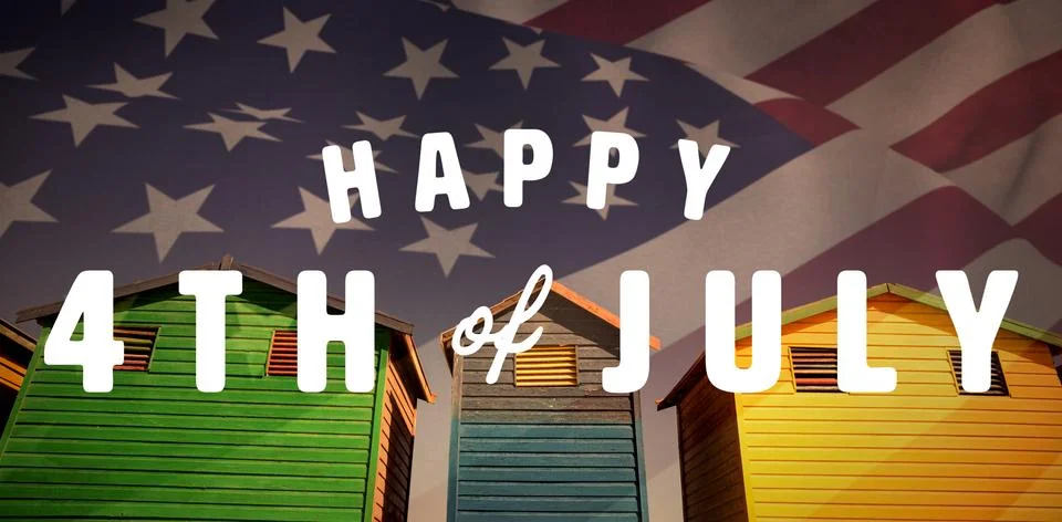 Composite image of digitally generated image of happy 4th of july text Stock Photos