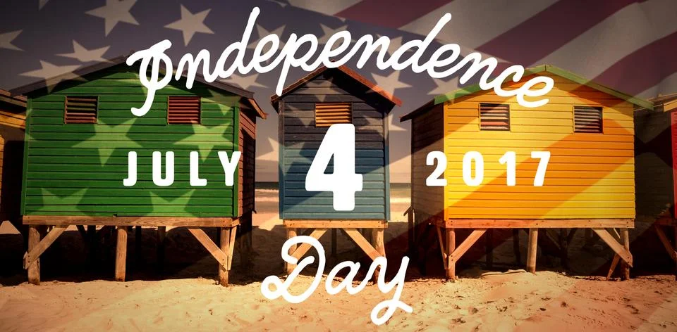 Composite image of digitally generated image of happy 4th of july message Foto stock
