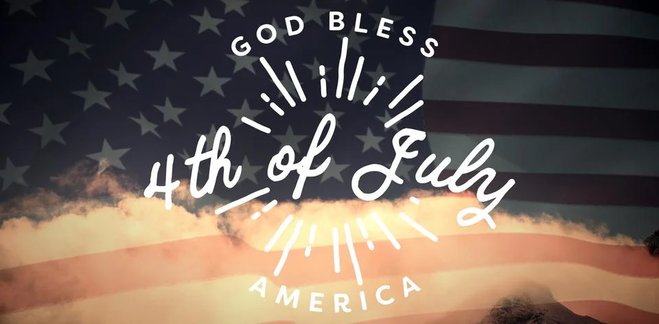 Composite image of digitally generated image of happy 4th of july message 스톡 사진