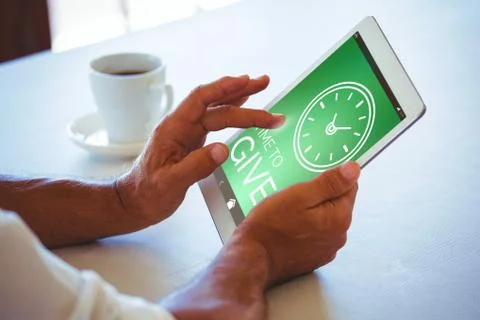 Composite image of digitally generated image of time to give text with clock Stock Photos