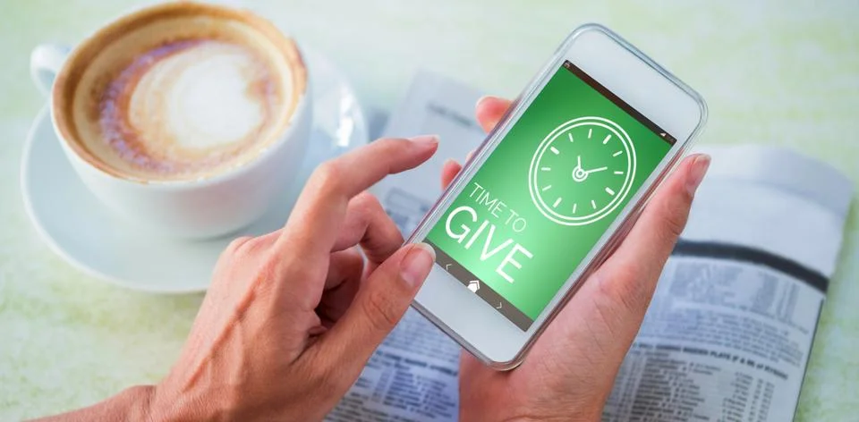 Composite image of digitally generated image of time to give text with clock Stock Photos