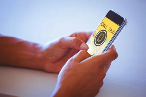 Composite image of digitally generated image of mobile phone with text and map Stock Photos
