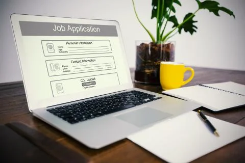 Composite image of digitally generated image of job application Foto stock