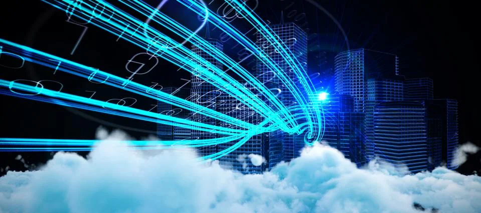 Composite image of digitally generated image of fluffy clouds 写真素材