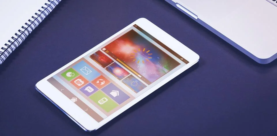 Composite image of digitally generated image of device screen Stock Photos