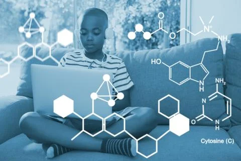 Composite image of digitally generated image of chemical structure Foto stock