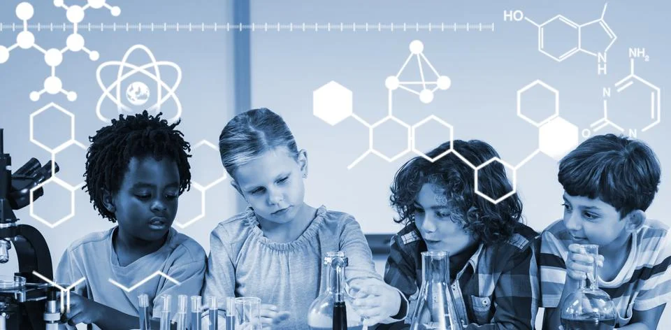 Composite image of digitally generated image of chemical structure Foto stock