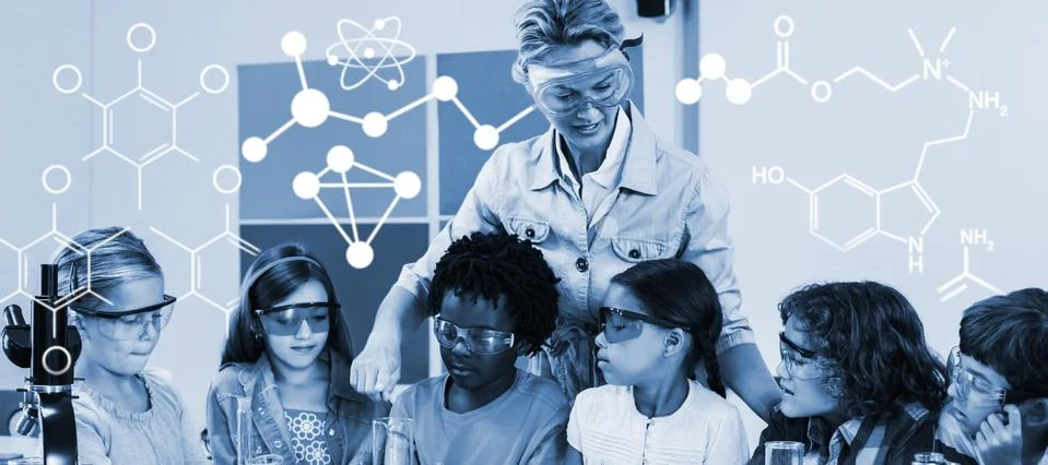 Composite image of digitally generated image of chemical structure Foto stock