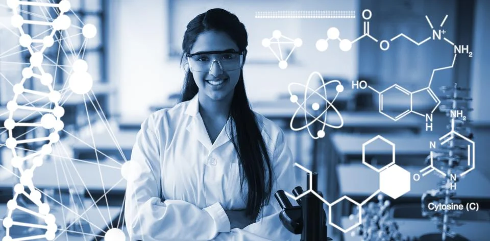 Composite image of digitally generated image of chemical structure Stock Photos