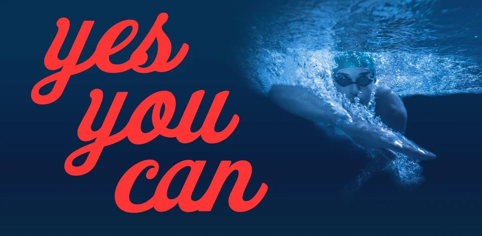 Composite image of digitally generated image of yes you can text 스톡 사진