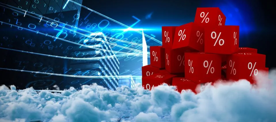 Composite image of digitally generated image of dark storm clouds Stockfoto's