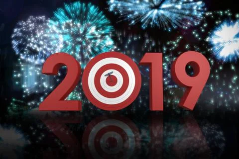 Composite image of digitally generated image of number with sports target and Stock Photos