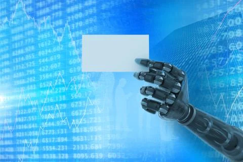 Composite image of digitally generated robotic arm holding blank placard 3d Ilustración de archivo
