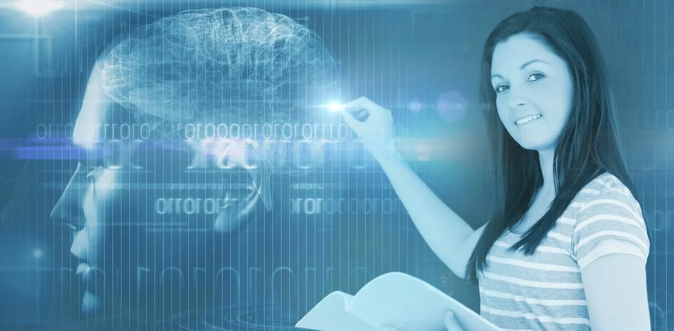 Composite image of digitally image of brain interface 库存照片