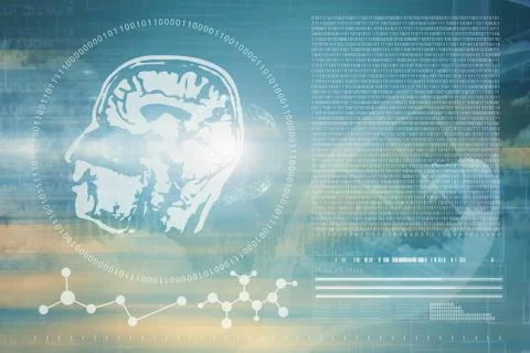 Composite image of digitally image of dna helix and brain interface 스톡 일러스트