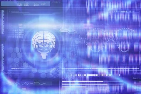 Composite image of dna helix and brain interface Illustrazione stock
