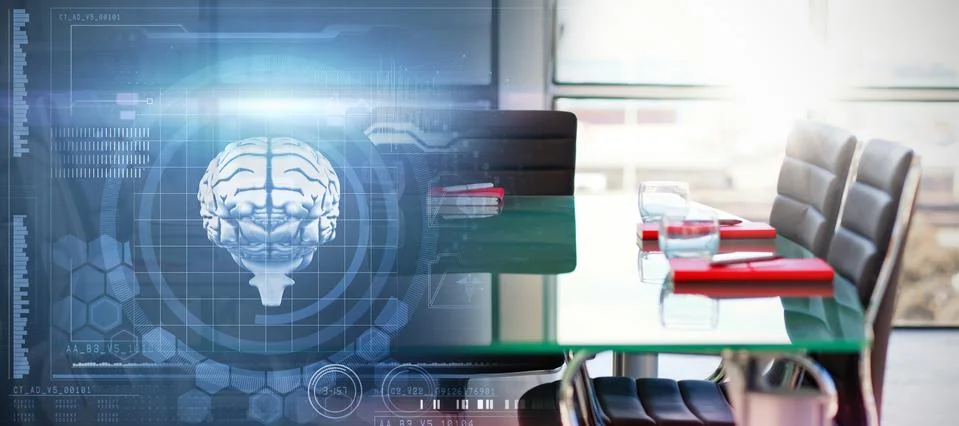 Composite image of dna helix and brain interface Stockfoto's