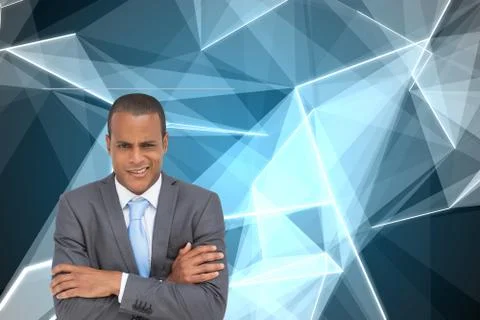 Composite image of doubtful young businessman with arms crossed 스톡 일러스트