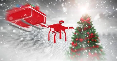 Composite image of drone pulling chirstmas sledge 스톡 일러스트