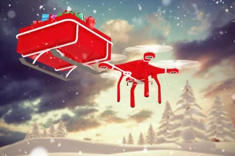 Composite image of drone pulling chirstmas sledge Illustrazione stock