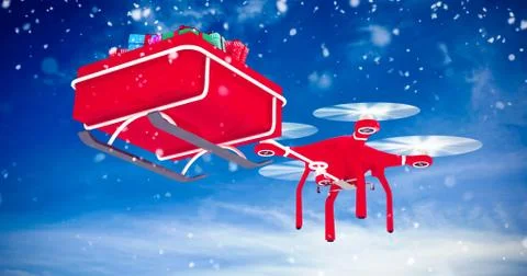 Composite image of drone pulling chirstmas sledge Illustrazione stock