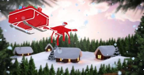 Composite image of drone pulling chirstmas sledge Stockillustratie