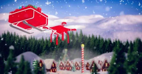 Composite image of drone pulling chirstmas sledge Stock Illustration