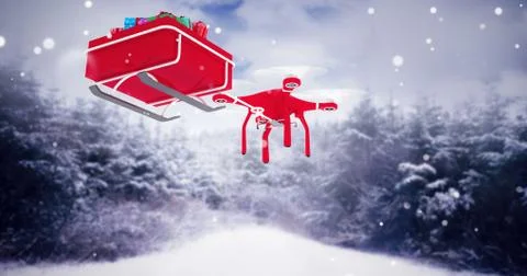 Composite image of drone pulling chirstmas sledge Illustrazione stock