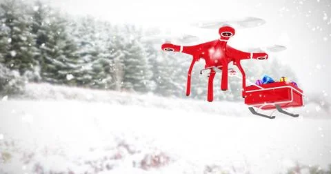 Composite image of drone pulling sledge Stockillustratie