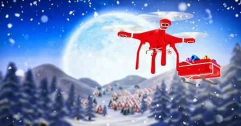Composite image of drone pulling sledge Illustrazione stock