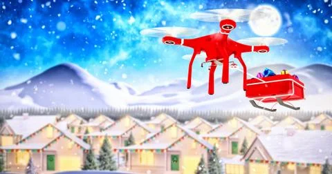 Composite image of drone pulling sledge Illustrazione stock