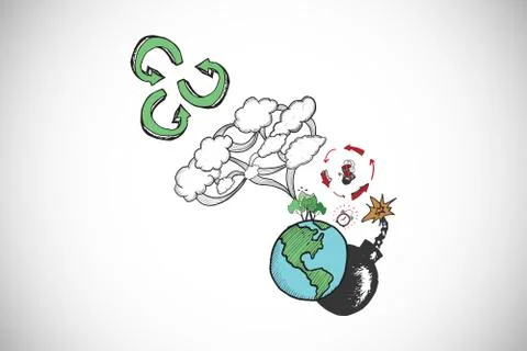 Composite image of dynamite earth and cloud computing doodle 库存插图