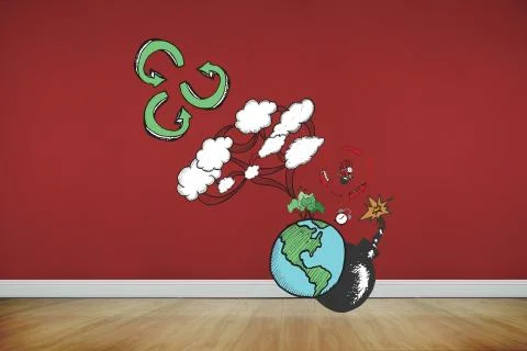 Composite image of dynamite earth and cloud computing doodle 스톡 일러스트