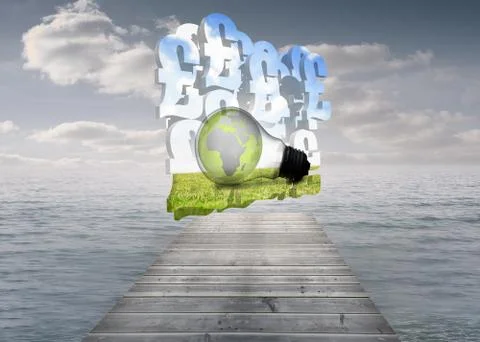 Composite image of earth in light bulb on abstract screen Illustrazione stock