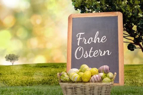 Composite image of easter eggs in basket Stock Illustration