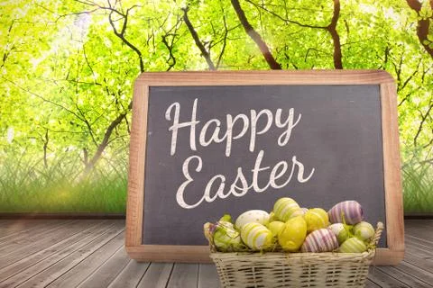 Composite image of easter eggs in basket Stock Illustration