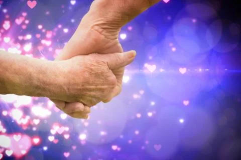 Composite image of elderly couple holding hands 스톡 사진