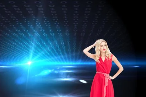 Composite image of elegant blonde standing hand on hip Stockillustratie