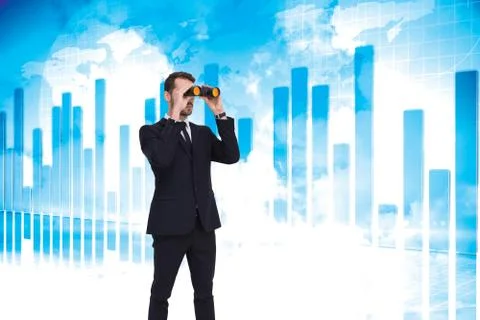 Composite image of elegant businessman standing and using binoculars Stock Illustration